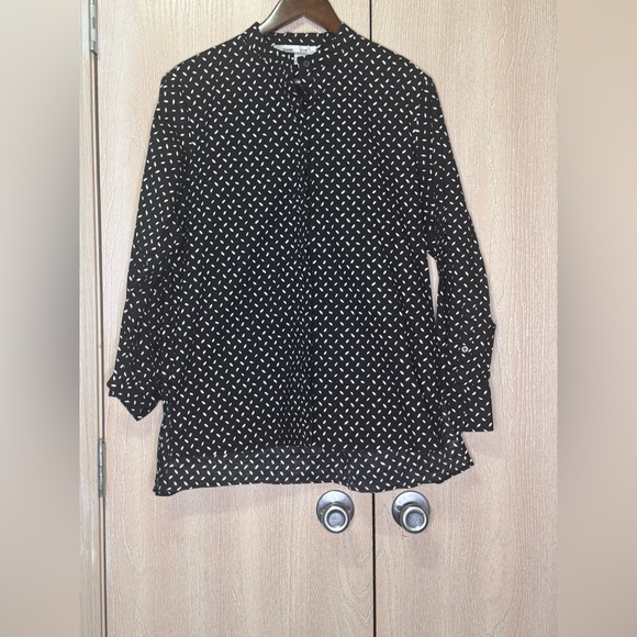 Diane Von Furstenberg Button-Down Shirt - Black Multi Bromley Dot  Top - Picture 1 of 9